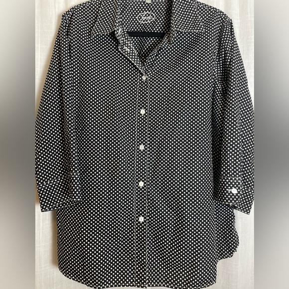 Foxcroft 100% Cotton Black and White Polka Dot Button Down Size XL Womens - Picture 5 of 7